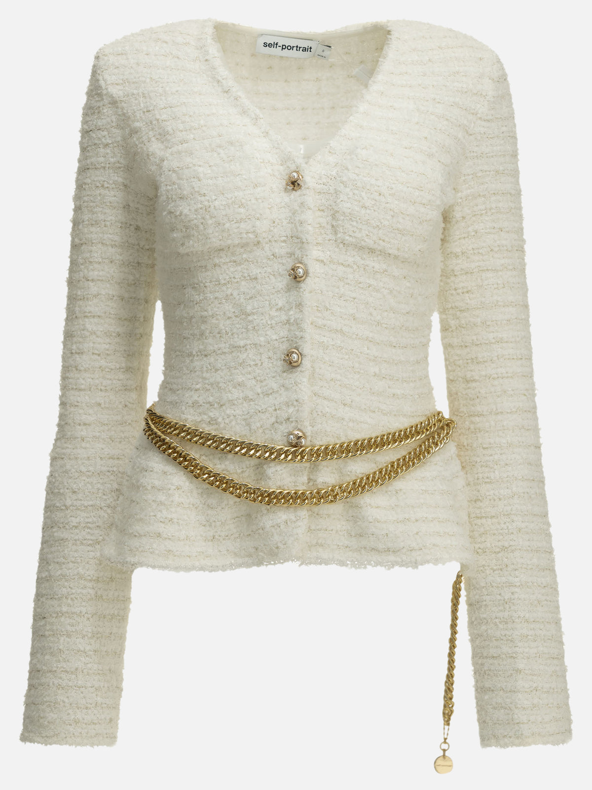 Self-portrait Textured-Knit Cardigan White

