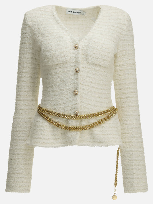 Self-portrait Textured-Knit Cardigan White


