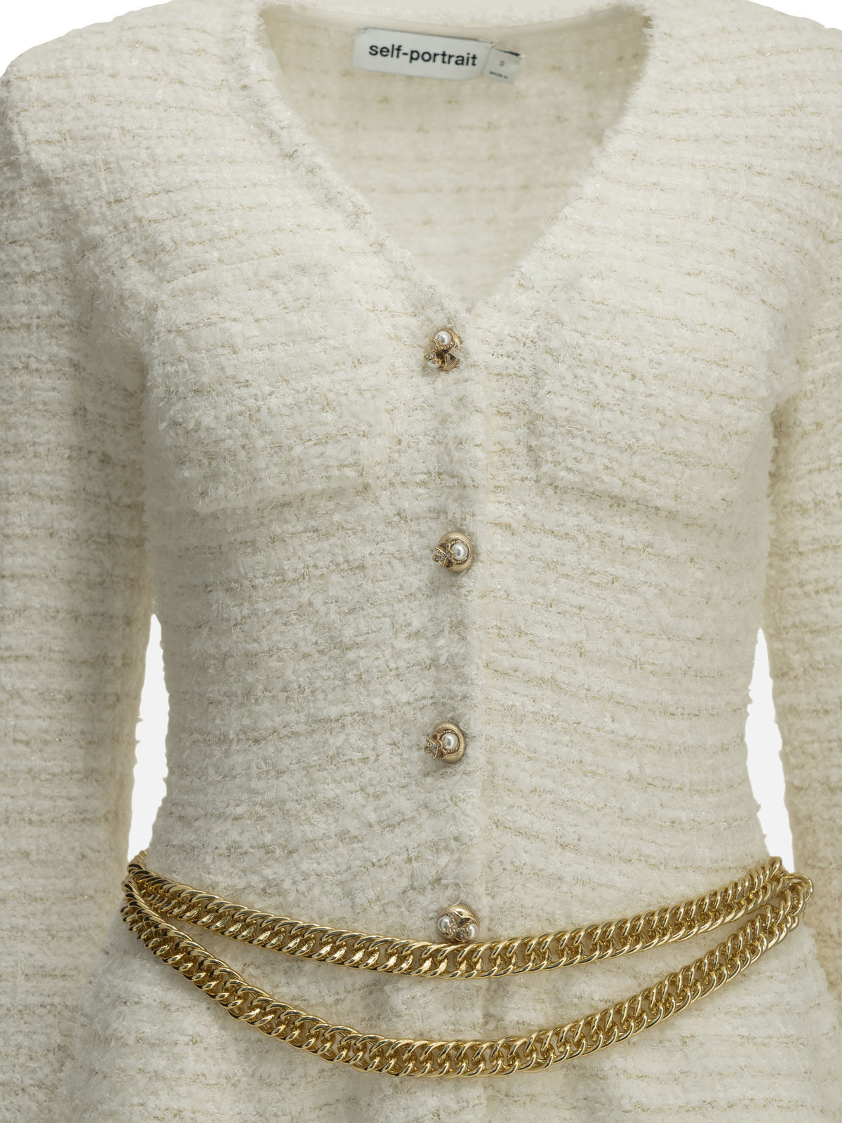 Self-portrait Textured-Knit Cardigan White

