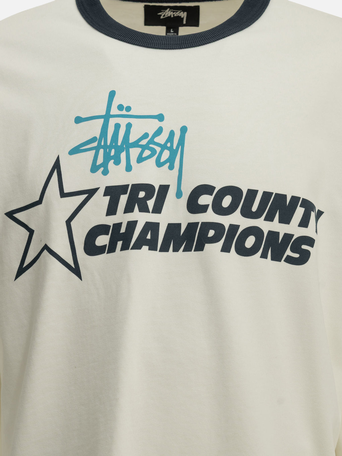 Stüssy "Ringer" Crew-Neck T-Shirt White


