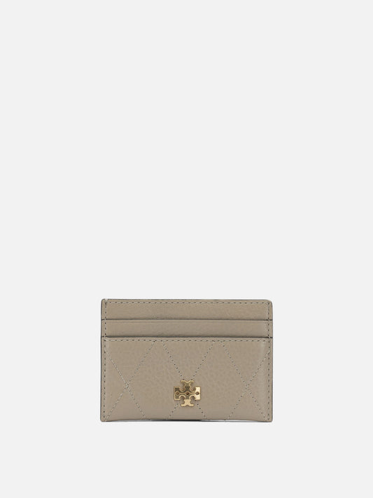 Tory Burch "Charlie Quilted" Card Holder Beige

