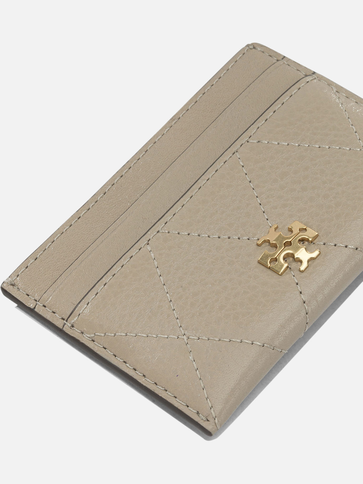 Tory Burch "Charlie Quilted" Card Holder Beige

