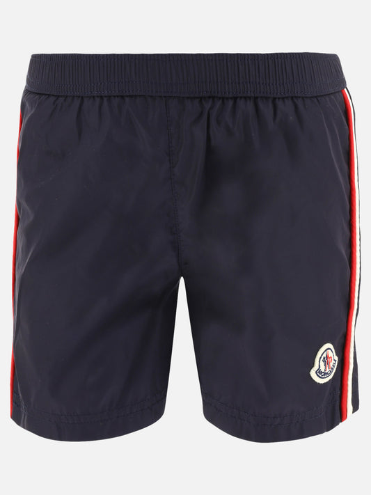 Swimming shorts with patch and bicolour stripes