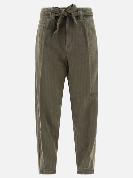 Belted Cotton Herringbone Tapered Trousers